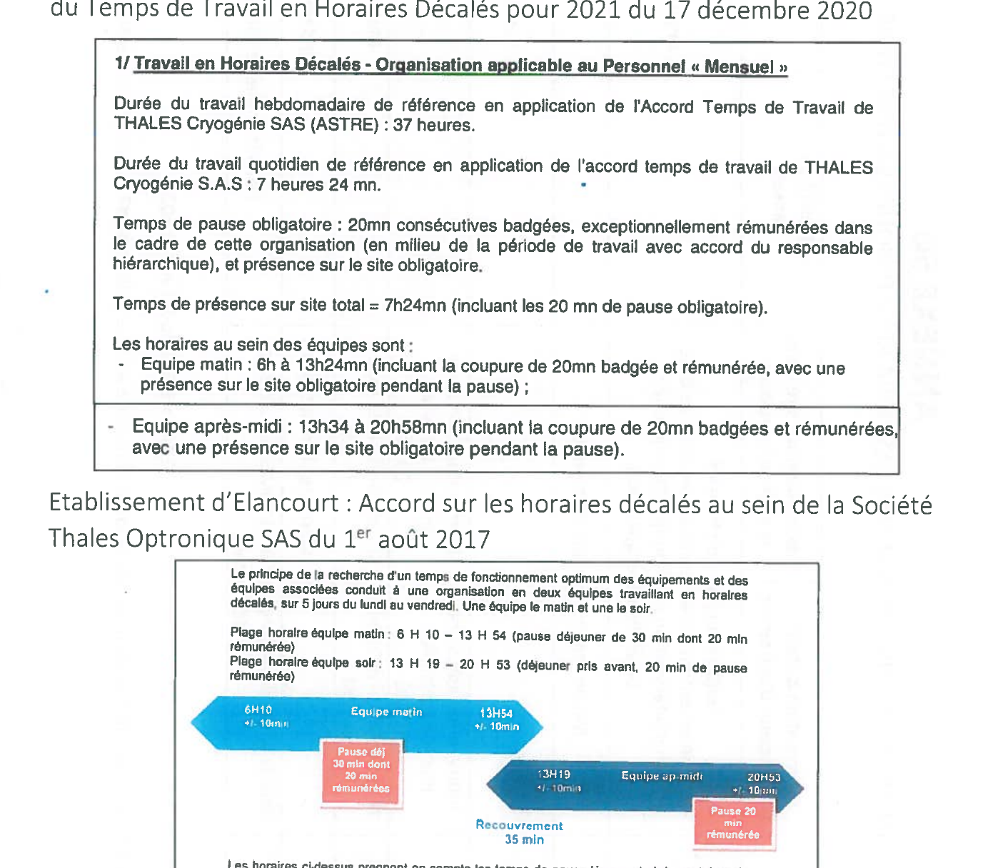 Schéma des horaires décalés - Établissement d'Elancourt